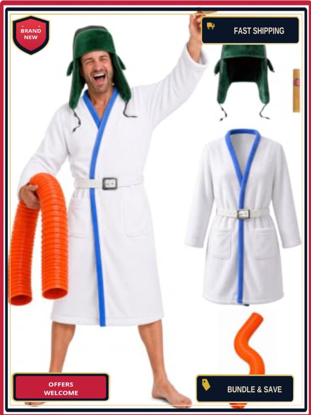 Adult Halloween Christmas Costume Robe Set with Hat and Orange Tube - One Size